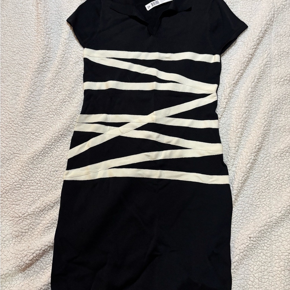 Adrienne Vittadini Black and White Bodycon Mini Dress